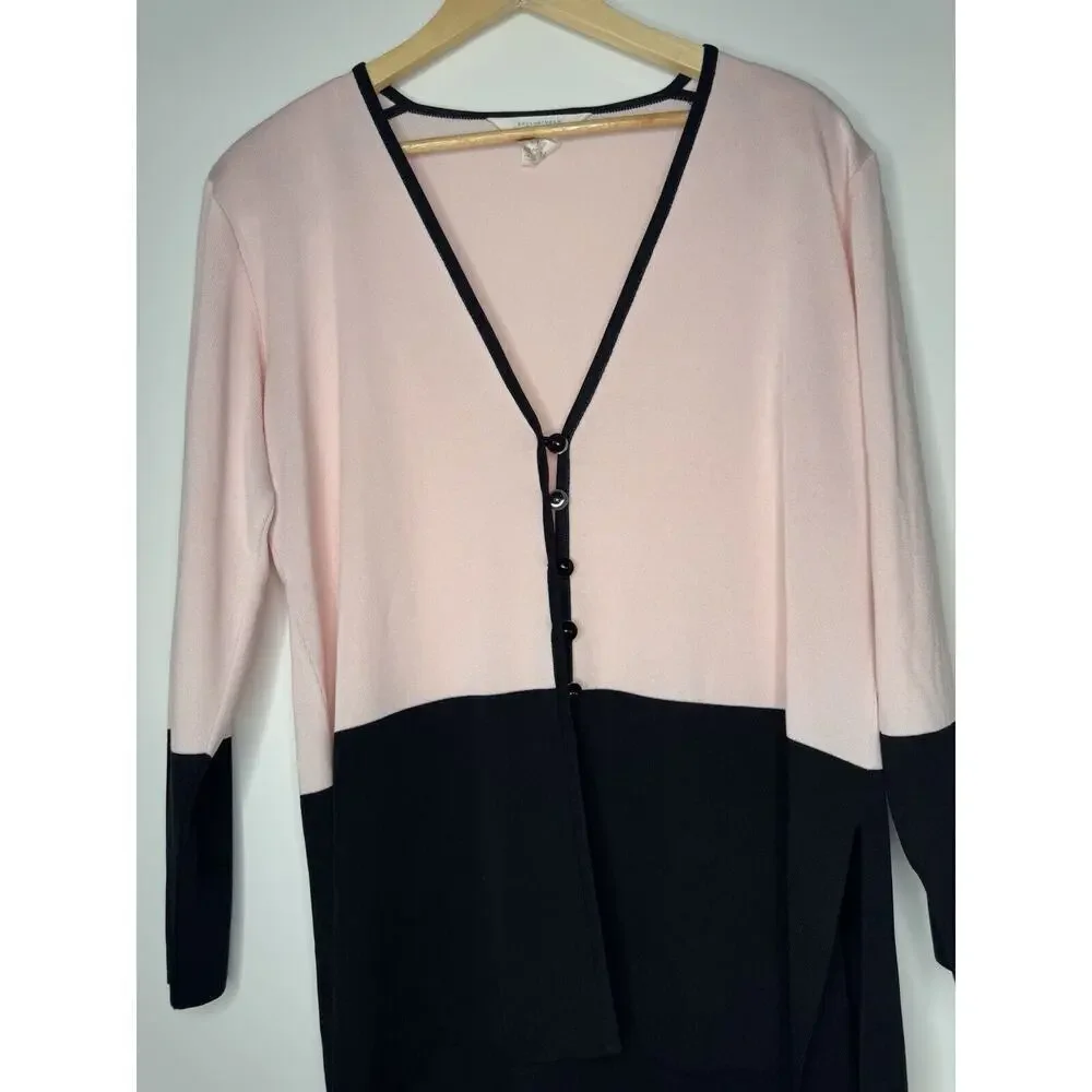Exclusively Misook Pink Black Color Block Button Cardigan Size Large Acrylic - Picture 2 of 9